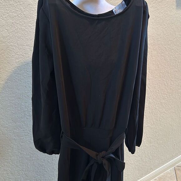 Nikki Lund Size L Long Sleeve Belted Jumpsuit Solid Black Relaxed Fit Minimalist - Picture 2 of 9